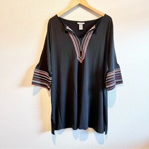 Catherine’s Stretch Jersey Knit Embroidered Top Cold Shoulder Black Orange 1X